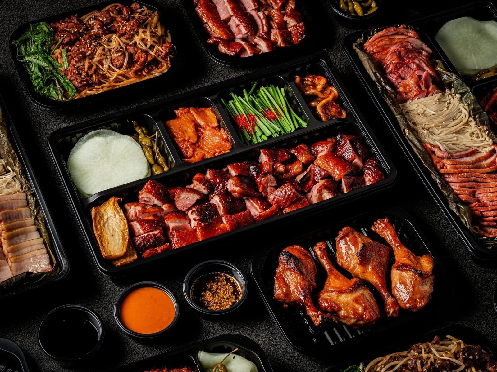 오리 샵인샵 브랜드 배달음식사진 - 탑뷰 컷